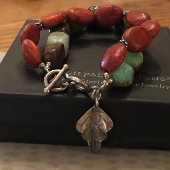 Silpada Hostess Only Sterling Silver Natural Stone Leaf Charm Bracelet B1023 - Picture 15 of 16